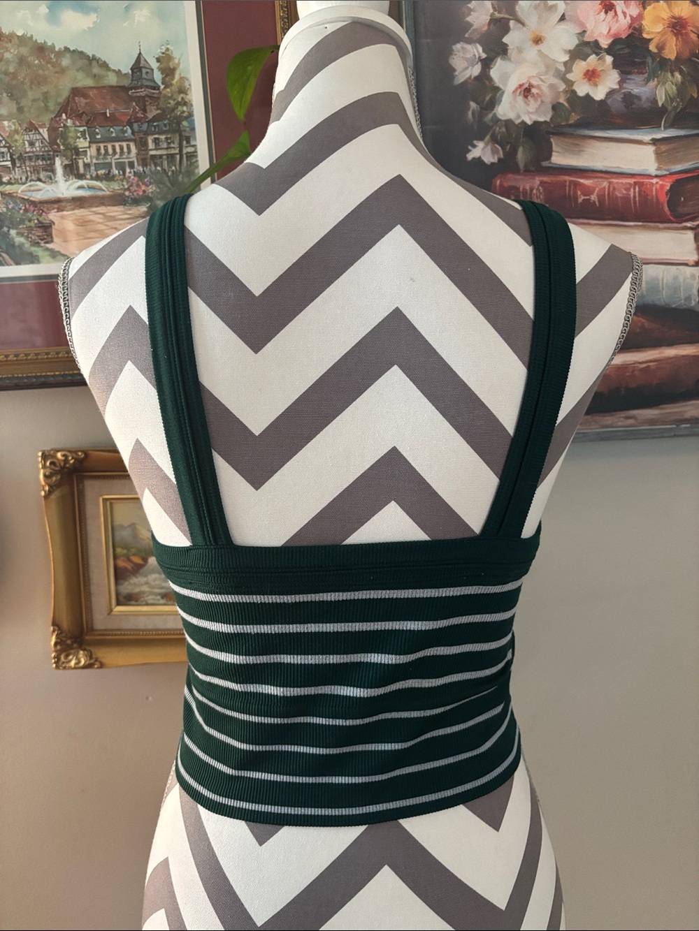 Striped Dark Green Ribbed Tank Top - Picture 4 of 4